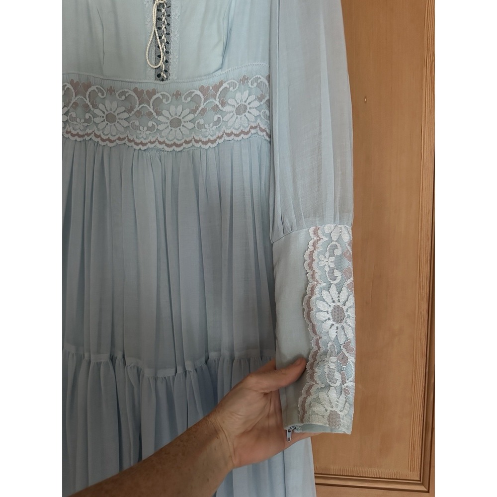 Vintage Gunne Sax Blue Dress 7 Cottage Lace Corset Lace Prairie - Picture 5 of 6
